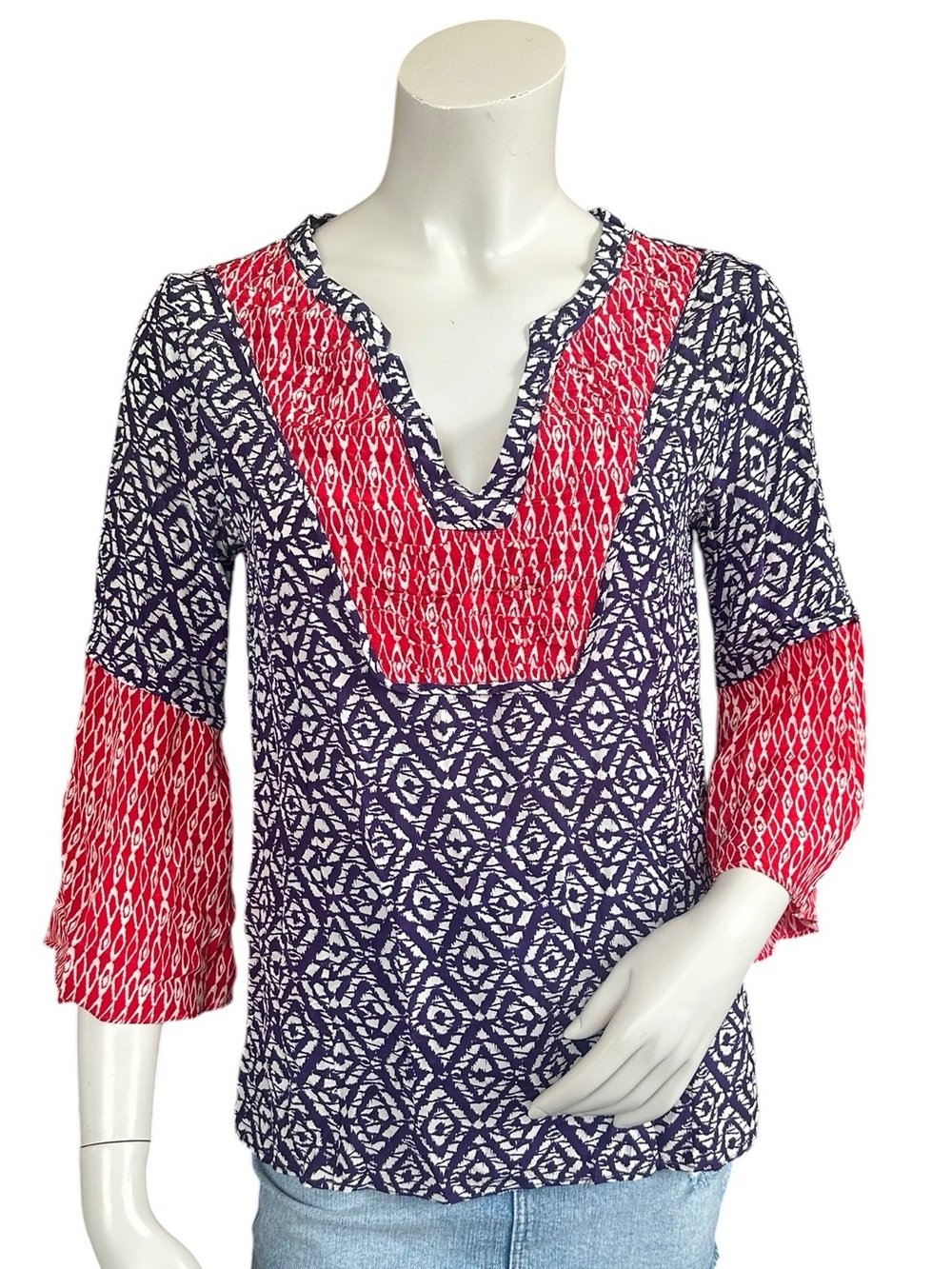 Vix Paula Hermanny Purple White & Red Abstract Print Airy Silk Blouse Size Small